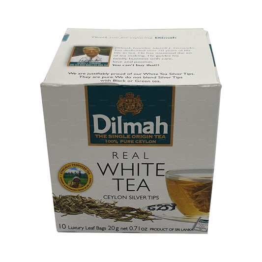 شاي ديلما الأبيض الحقيقي ذو النصائح الفضية السيلانية (20 جم) 10 أكياس شاي