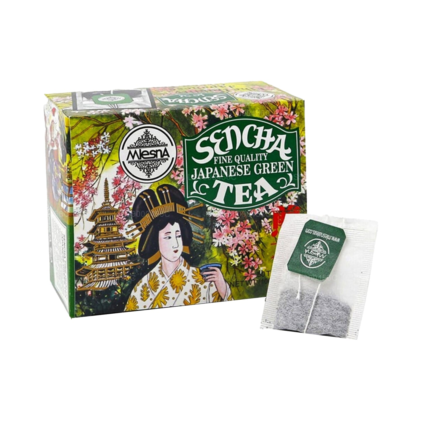 شاي Mlesna Tea Sencha الياباني الأخضر 50 كيس شاي (100 جم) خيط وبطاقة