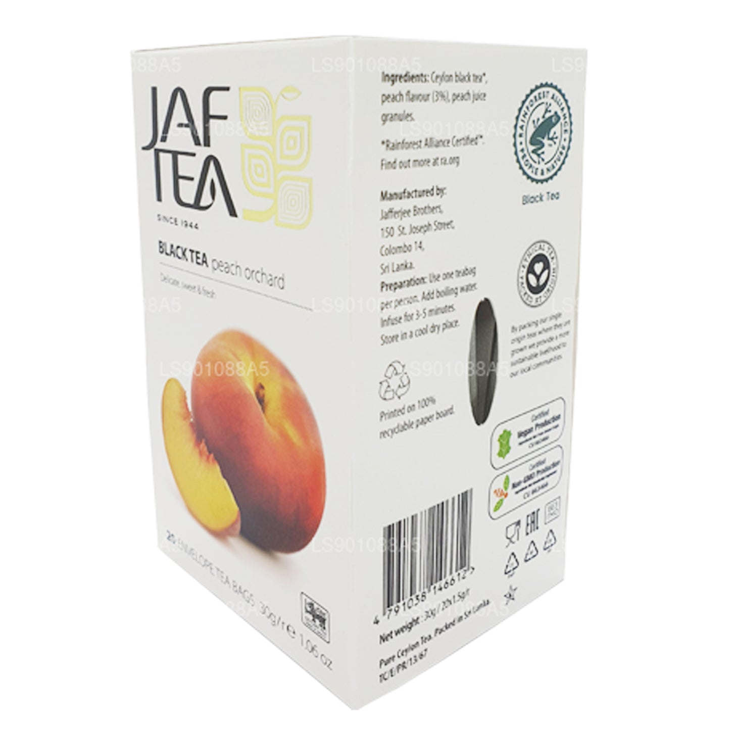 مجموعة Jaf Tea Pure Fruits من مجموعة الشاي الأسود والخوخ والبستان (30 جم) 20 كيس شاي