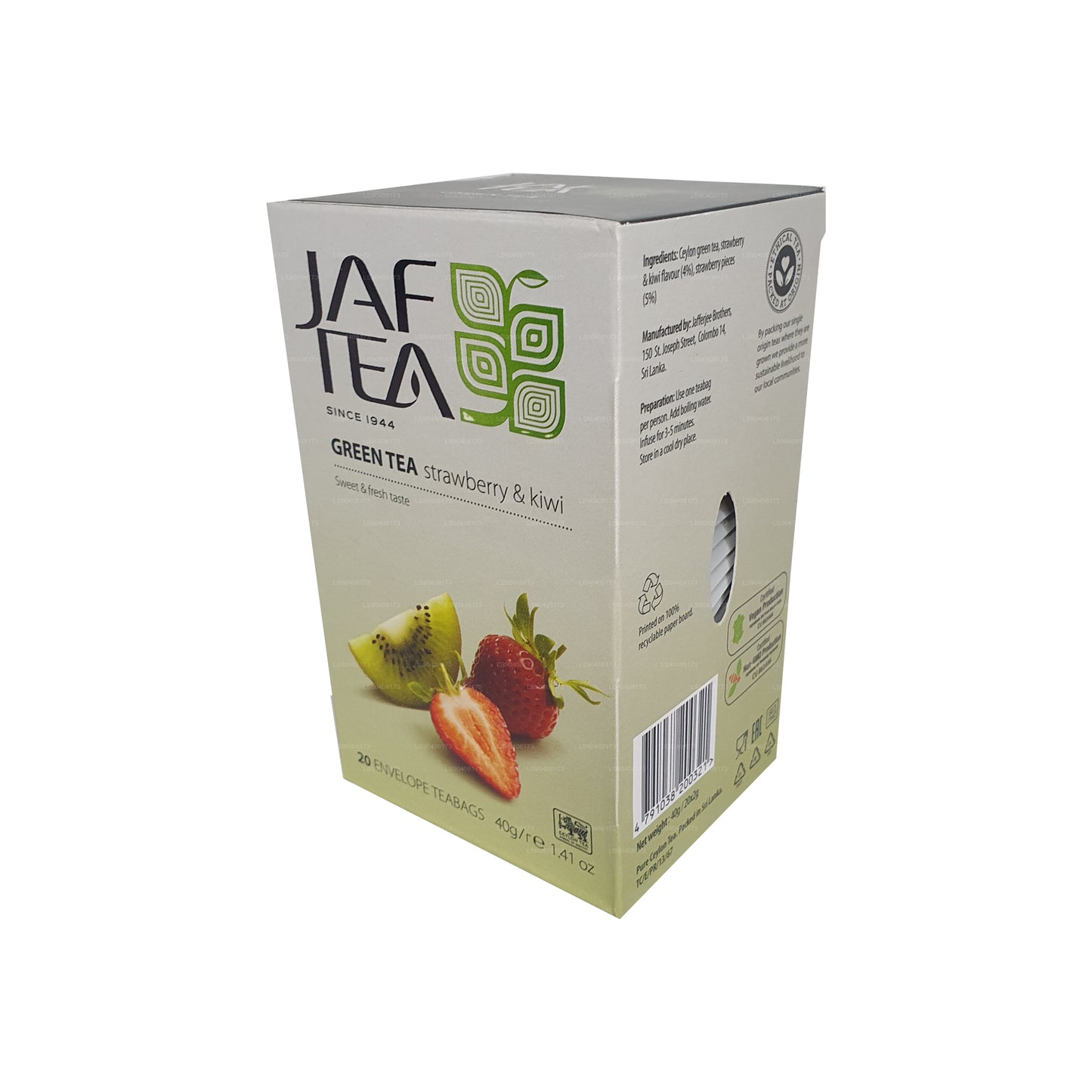 مجموعة Jaf Tea النقية من الشاي الأخضر والفراولة والكيوي (40 جم) 20 كيس شاي