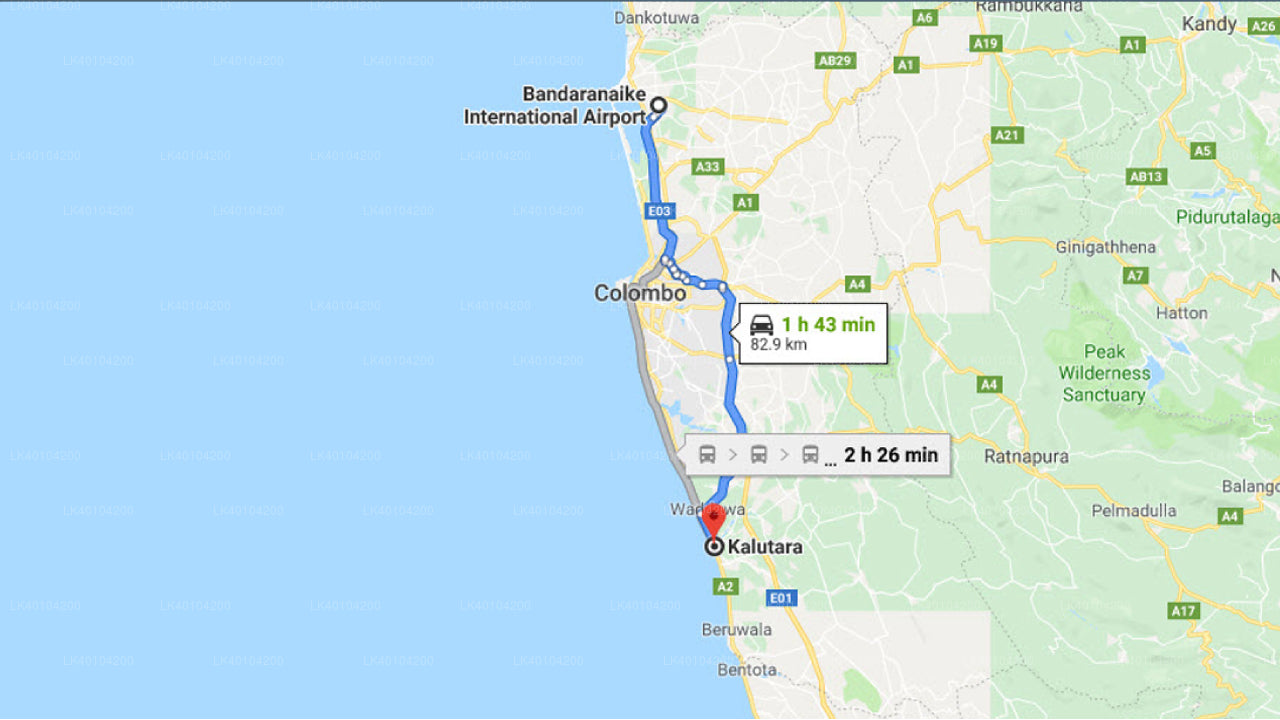 Colombo Airport (CMB) to Kalutara City Private Transfer