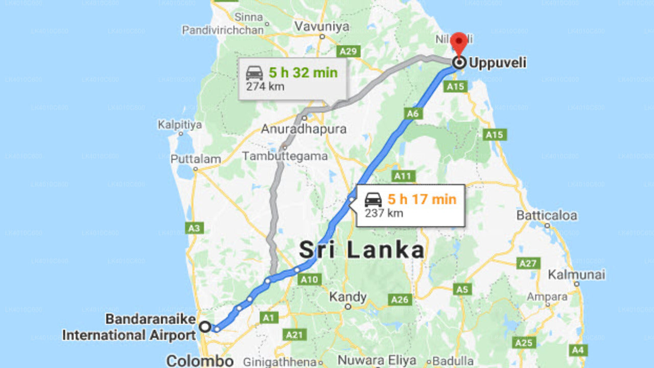 Colombo Airport (CMB) to Uppuveli City Private Transfer