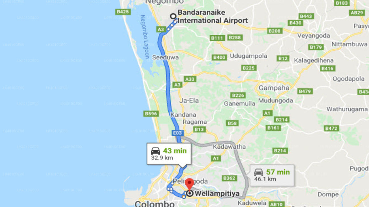 Colombo Airport (CMB) to Wellampitiya City Private Transfer