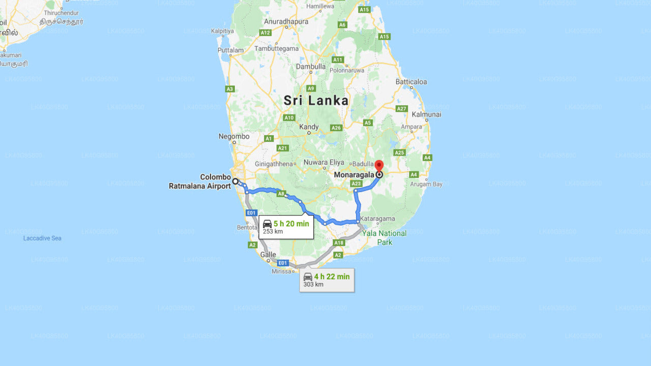 Ratmalana (RML) Airport to Moneragala City Private Transfer