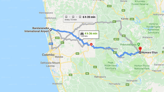 Transfer between Colombo Airport (CMB) and Heritance Tea Factory, Nuwara Eliya