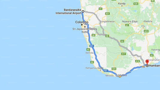 Transfer between Colombo Airport (CMB) and The Oasis Ayurveda Beach Resort, Hambantota