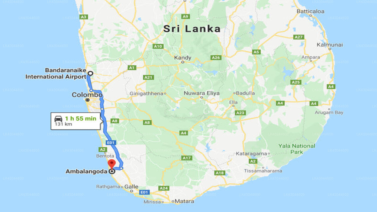 Transfer between Colombo Airport (CMB) and Max Wadiya, Ambalangoda