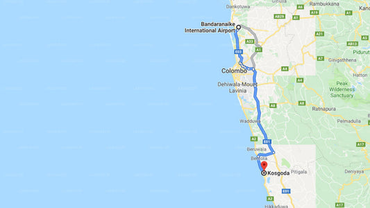 Transfer between Colombo Airport (CMB) and Sceir Thurtair, Kosgoda