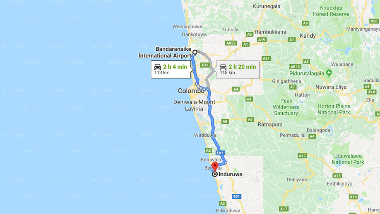 Transfer between Colombo Airport (CMB) and Royal Beach Resort, Induruwa