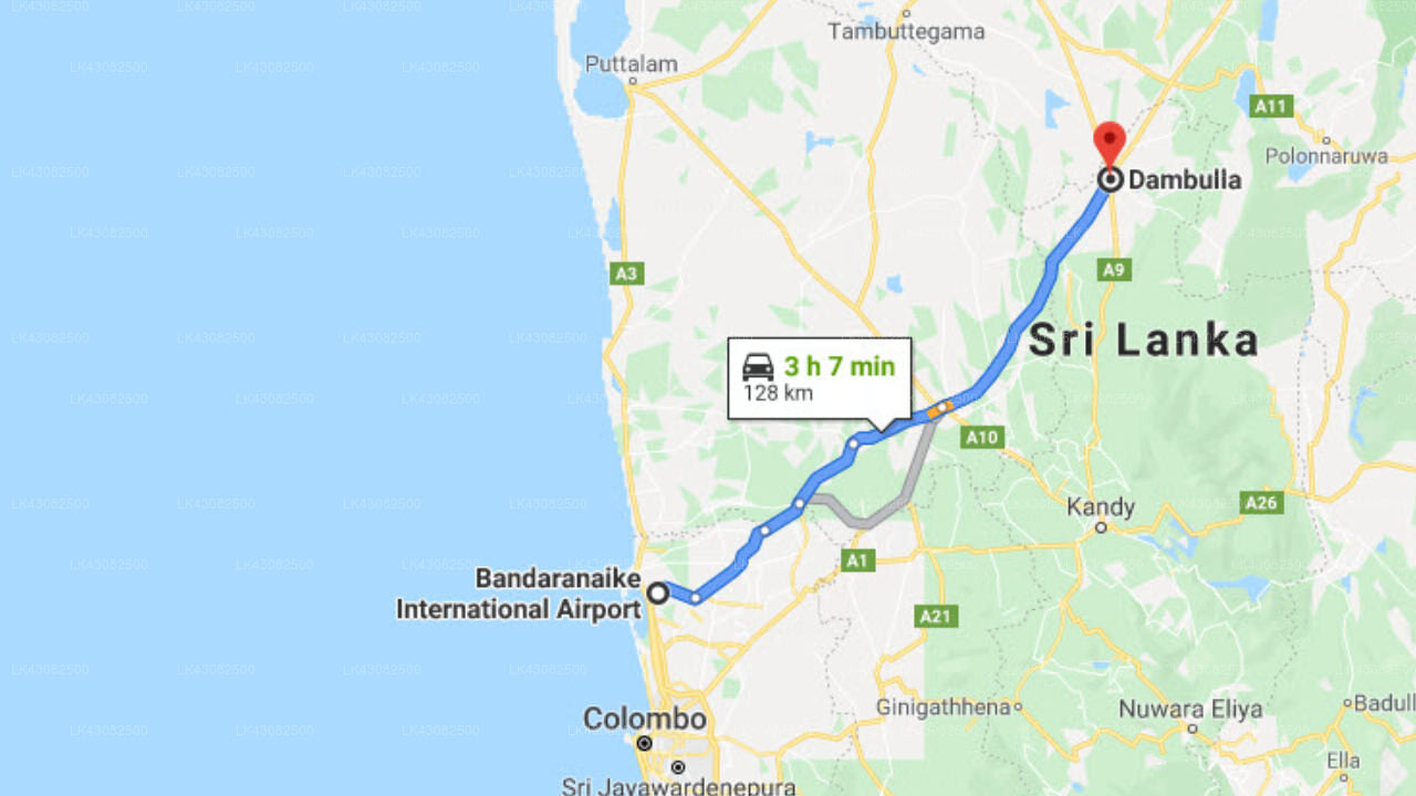 Transfer between Colombo (CMB) Airport and The Paradise Resort and Spa, Dambulla