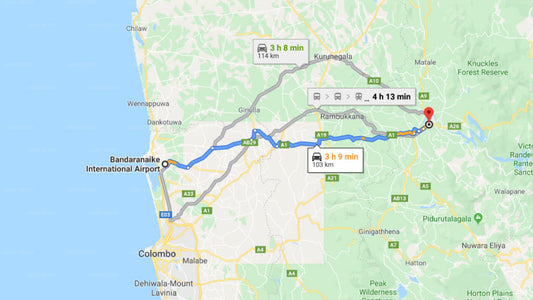 Transfer between Colombo Airport (CMB) and Kandy Cottage, Kandy