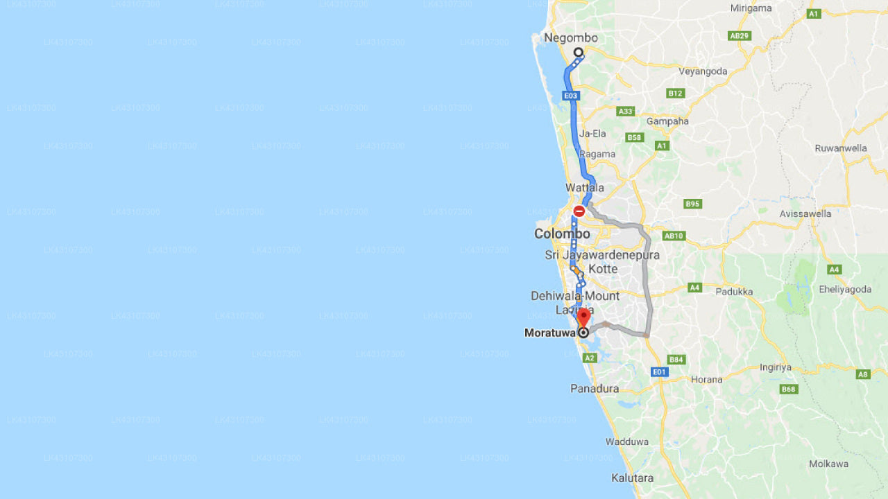 Transfer between Colombo Airport (CMB) and Aqua Pearl Lake Resort, Moratuwa