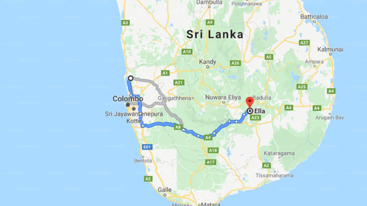 Transfer between Colombo Airport (CMB) and Reservations: Wild Holiday, Ella
