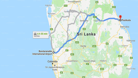 Transfer between Colombo Airport (CMB) and Anilana Pasikuda, Pasikuda
