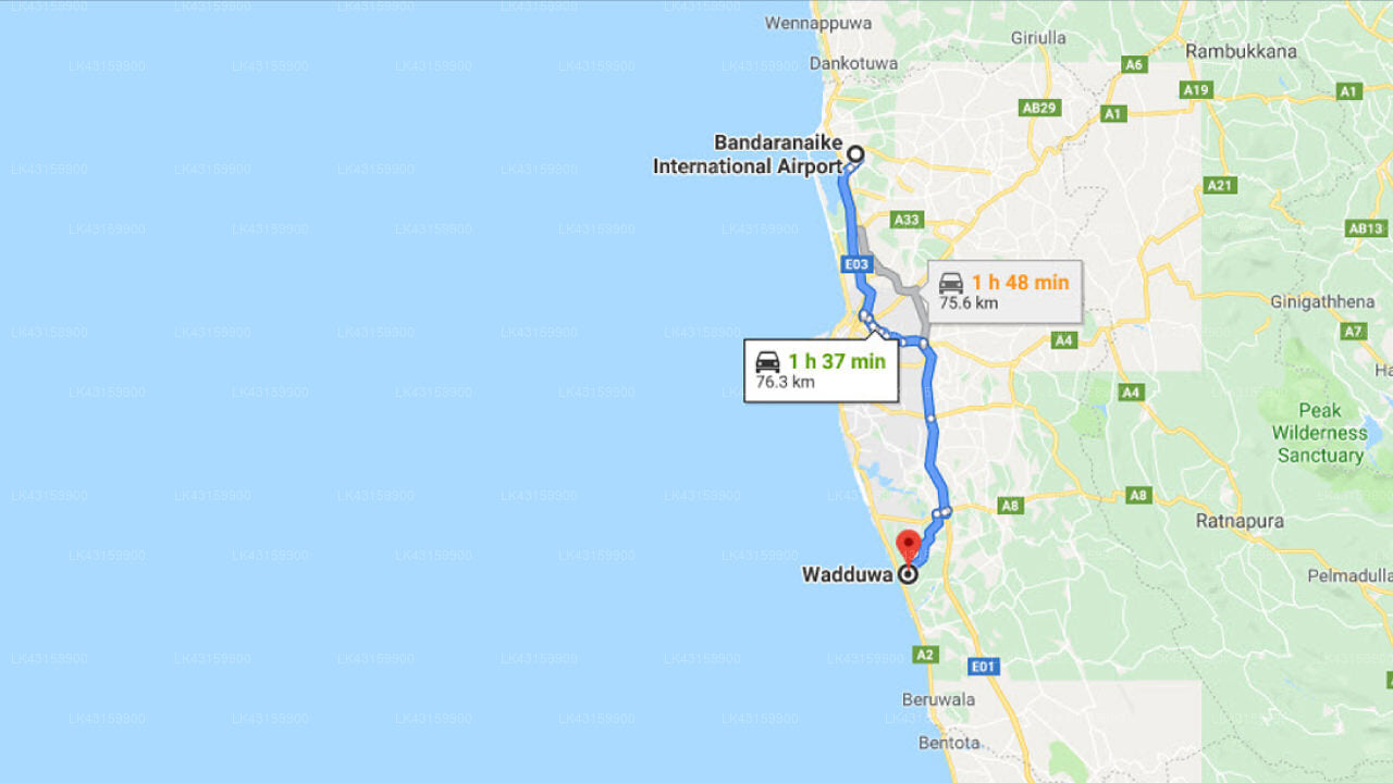 Transfer between Colombo Airport (CMB) and Anjayu Villa, Wadduwa