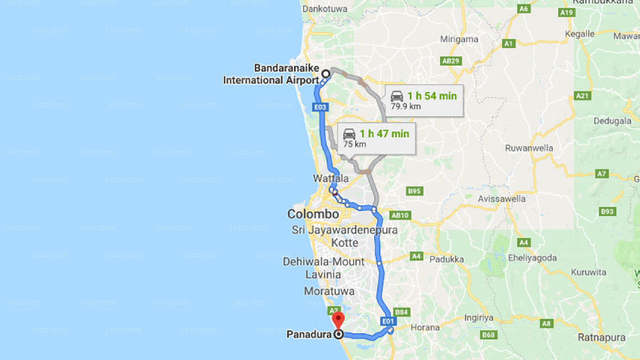 Transfer between Colombo (CMB) Airport and Jie Jie Beach by Jetwing, Panadura