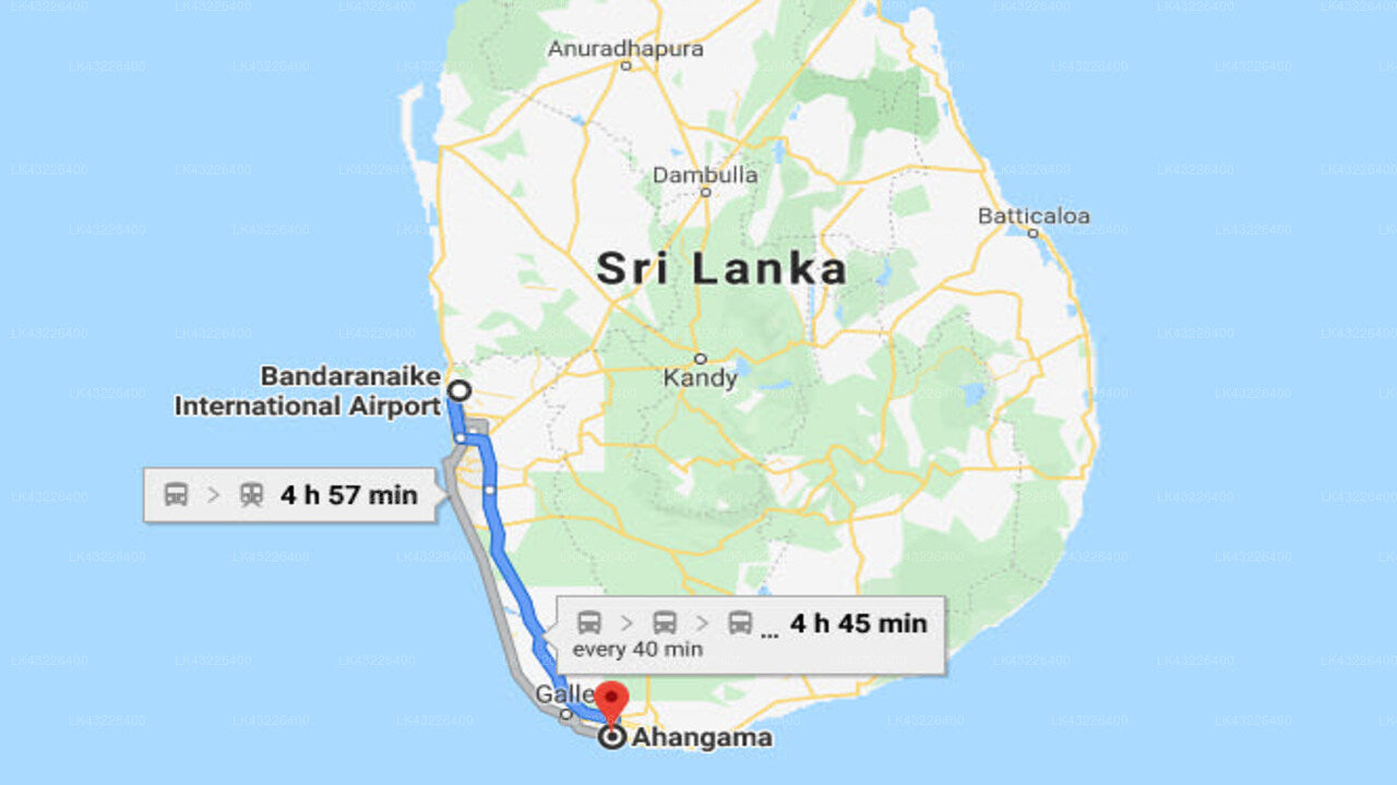 Transfer between Colombo Airport (CMB) and Riverside Bentota, Ahangama