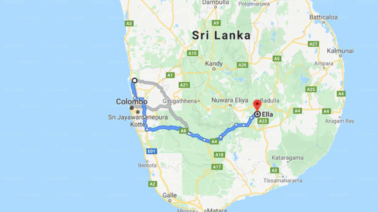 Transfer between Colombo Airport (CMB) and Yathra Mount Inn, Ella