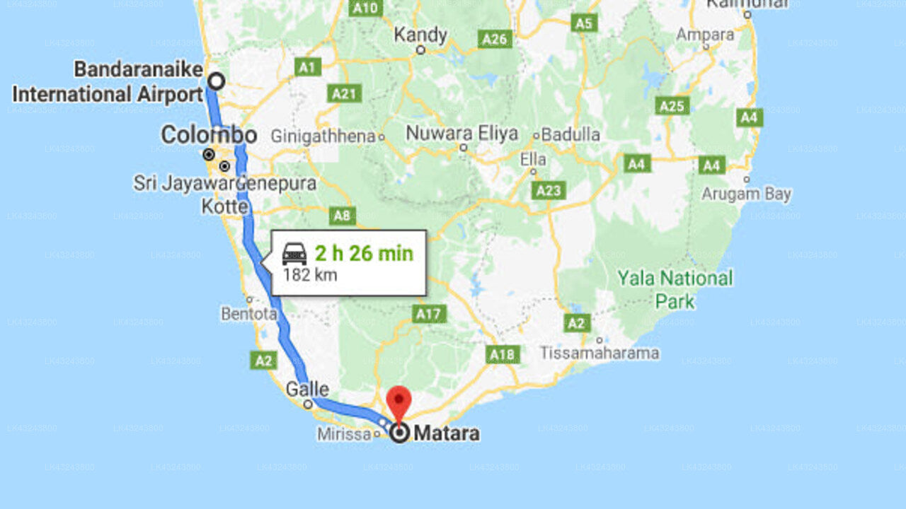 Transfer between Colombo Airport (CMB) and Vubu, Matara