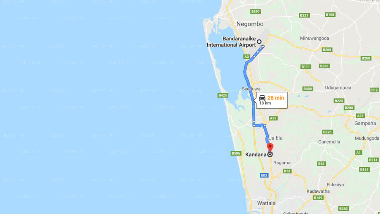 Transfer between Colombo Airport (CMB) and Michael's Place, Kandana