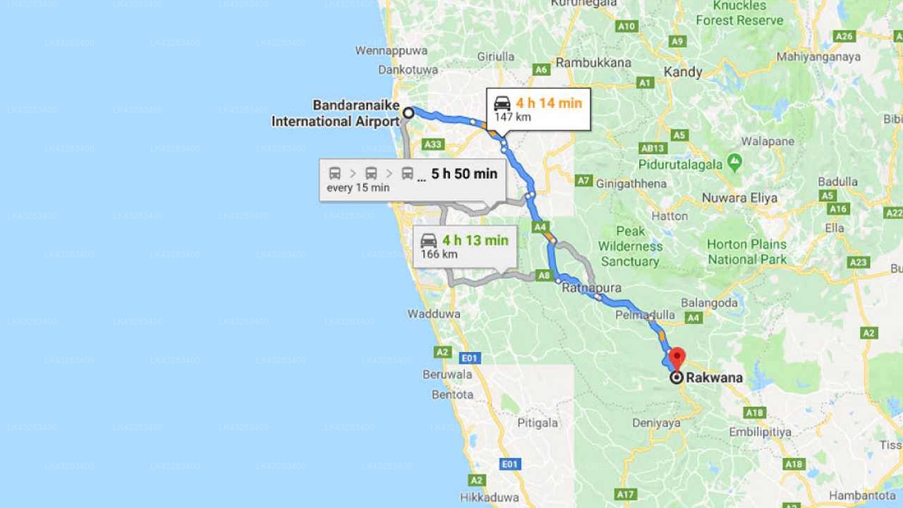 Transfer between Colombo Airport (CMB) and Sanctuary Resort, Rakwana