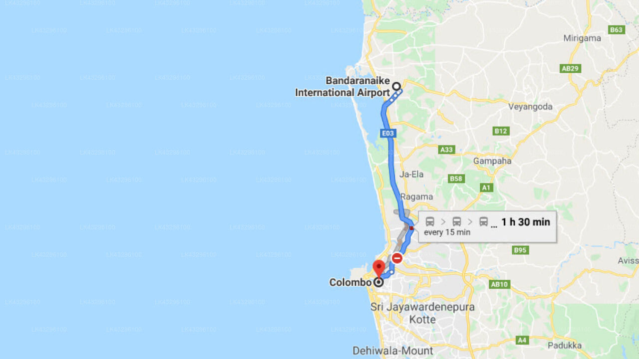 Transfer between Colombo Airport (CMB) and Island Hostels, Colombo